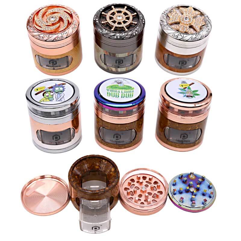 PALPITATE Gloss Iced Out 4 Part Grinder with Pop-out Tray (MG-073) | 55mm | Assorted Colors product image